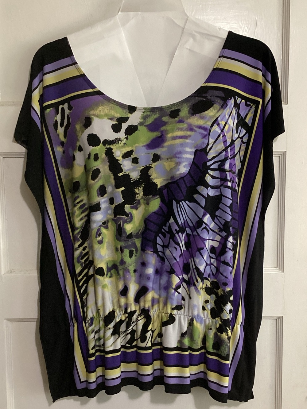 Alyx Purple, Black & Green Abstract Print Short Sleeve Top 2X